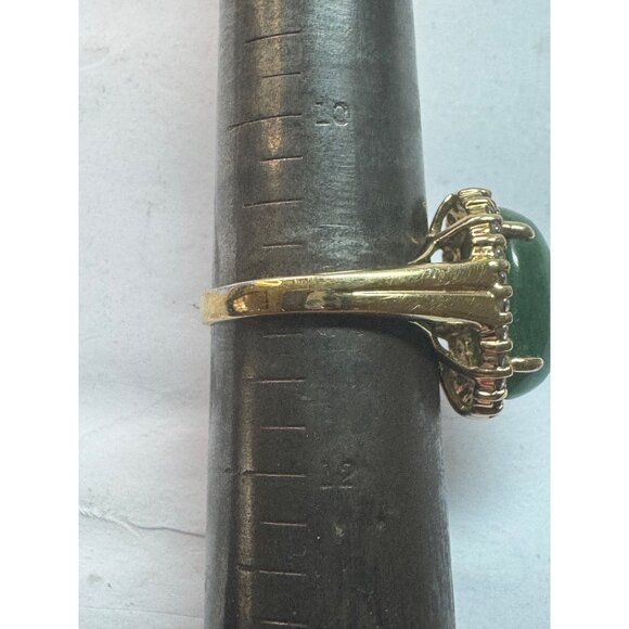 Estate Sterling Silver 925 Green Jade Oval Halo Ring Size 11 Gold Vermeil 9.1g - Picture 7 of 8